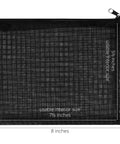 Black Nylon Mesh Zipper Pouches Set Of Five See Through Travel Organizer Bags shown with dimensions 8x6 inches