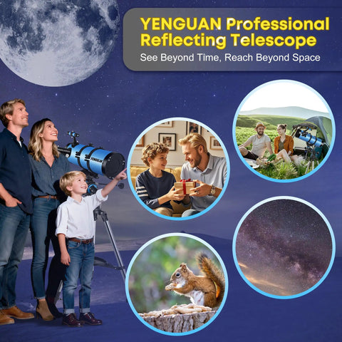 Sweet 150mm Newtonian Reflector Telescope Kit for Adults and Beginners with 160x Magnification, family observing night sky.