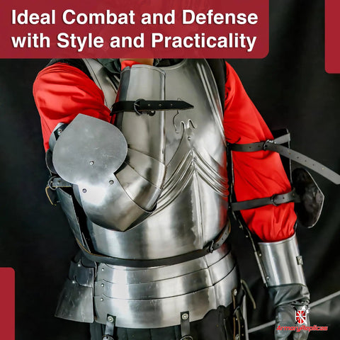 Medieval Battle Ready 15th Century Italian Arm Armor Set With 16 Gauge Steel Straps Genuine Cow Hide Leather, side view