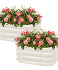 Two Pack 2 By 1 Foot Galvanized Raised Garden Bed Kit For Outdoor Planting And Gardening with Deep 12 Inch Bed and flowers