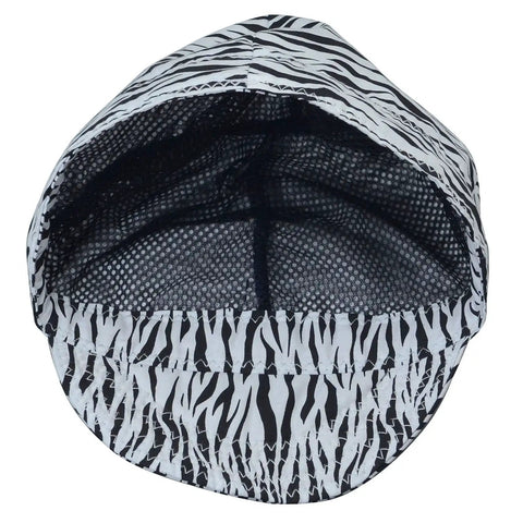 Top view of Welding Cap With Pure Cotton Mesh Liner For Welders, Breathable Cotton Cap In Zebra Color, XL Fit, Hair Protection And Spark Guard