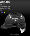 Ventilated Hard Hat With Adjustable Fit Brow Pad And Chin Strap Pro Grade OSHA ANSI Type 1 Class C Construction Safety Helmet For DIY Home Improvement And Outdoor Projects Low Profile HPPE Protection Shiny Black Graphite, glossy black finish.