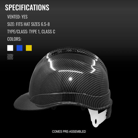 Ventilated Hard Hat With Adjustable Fit Brow Pad And Chin Strap Pro Grade OSHA ANSI Type 1 Class C Construction Safety Helmet For DIY Home Improvement And Outdoor Projects Low Profile HPPE Protection Shiny Black Graphite, glossy black finish.