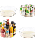 Round 12 Inch Lazy Susan Organizer With Non Skid Liners And Handle, 4 Pack Cabinet Or Counter Organizers with cans and bottles