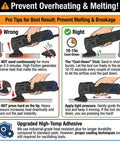 Instructional graphic showing proper use and technique to prevent overheating when using an oscillating sanding tool.