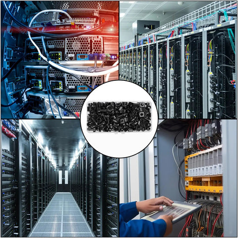 Professional Grade Rack Mount Screws And Cage Nuts Kit With Nylon Washers M6 X 20mm Carbon Steel Hardware For Server Racks Network Cabinets. Storage and installation view.