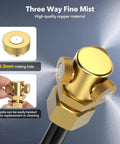 Close-up of three-way fine mist nozzle on Portable Misting System with 5000mAh Rechargeable Pump, copper material
