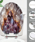 Toilet Seat Elongated Quiet Close for Bathroom Use with a gemstone design, quick-release feature, and stainless steel hinges.