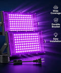 2 Pack 100W Black Light Flood Light Blacklight for Glow Party with durable bracket and power cord, ideal for neon illumination.