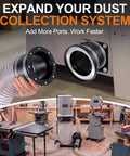 Rugged 4 Inch Magnetic Dust Collection Quick Connect Fitting Kit With Swappable Rubber Couplers for quick shop vac hose connections.