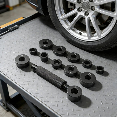 Transmission Bushing Driver Tool Kit, 13 Piece Master Set for GM 700R4, 4L60, 4L60E, 4L65E transmissions displayed on platform