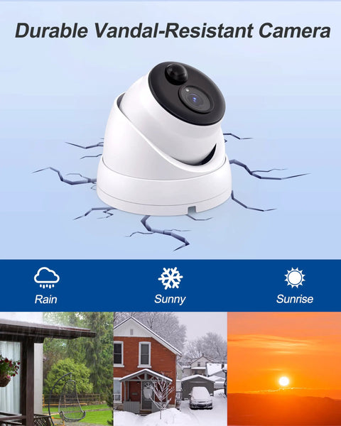 4K UHD PoE Security Camera System With NVR Kit For Home Or Business, Indoor Outdoor Wired CCTV Dome on cracked surface