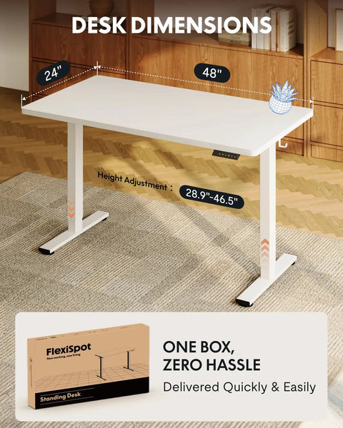 One Piece Standing Desk 48 By 24 Inch Seamless Desktop With Electric Height Adjustment in home office setup