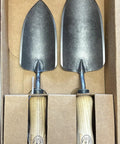 Two Piece Forged Garden Trowel Gift Set Includes Small And Large Trowels For Planting Digging Aerating And Weeding A Real Green Thumb Starter Kit Durable Dutch Made Hand Tools For The Gardener In Your Life with wooden handles in box