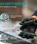 Gloved hand using 18 In 1 Wire Stripper Cutter Foldable Tool With Portable Storage Bag And Multifunctional Crimper And Stripper Electrical Pliers