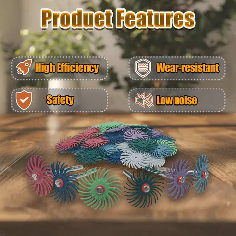 Pro Grade 42 Piece 1 Inch Radial Bristle Disc Kit with One Eighth Inch Shank and product features text overlay