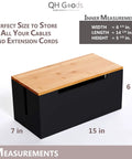 Large Bamboo Wood Cable Management Box Organizer to Hide Away All Your Messy Cords and Power Strips Under Desk, sleek black.