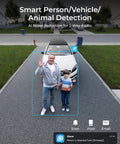 Dual-Lens 16MP UHD PoE Security Camera With 180-Degree Panoramic View capturing person and child on driveway with detection alerts