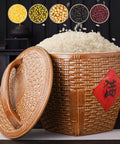Top Shelf Ceramic Rice Storage Jar With Airtight Lid Chinese Design grain dispenser with rice and beans displayed on counter.