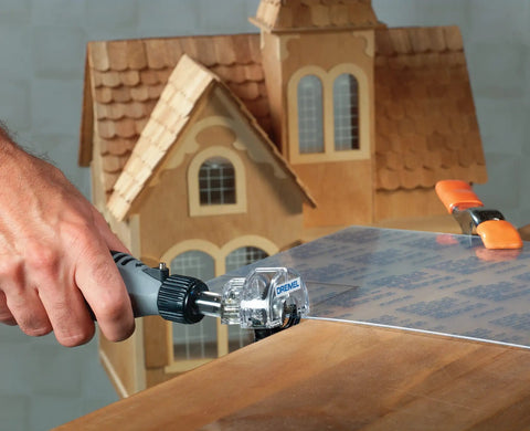 Quick Swap Mini Saw Rotary Tool Accessory For Boss Grade Perpendicular Cuts Up To Quarter Inch, cutting laminate with precision.