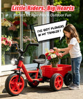 12V Kids Ride On Electric Tricycle With Stable Triangular Frame And Low Center Of Gravity, Adjustable Seat, Wide EVA Wheels, LED Headlight, Removable Storage Basket, Safe Easy Grip Pedals For Young Riders, red with flowers