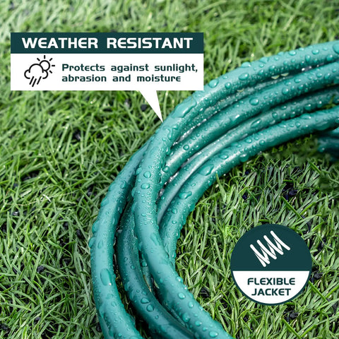 Heavy Duty 100Ft Outdoor Extension Cord 16/3 SJTW Grounded 3 Prong Power Cable coiled on grass, showing weather-resistant jacket.