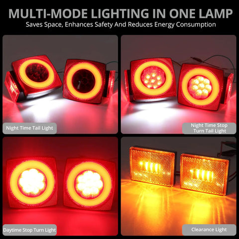 Four lighting modes of Submersible LED Trailer Light Kit With 26 Foot Wiring Harness And 2 Side Marker Lights Reflective Stickers