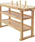 Beefy Rubberwood 60 Inch Workbench With Two Storage Shelves Heavy Duty 450 Lb Capacity Vise Slot And Bench Dog Holes For Garage
