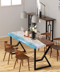 Dining table with K Shaped 2 Tier Metal Table Legs Heavy Duty Desk Leg Set In Black, set for dinner with flowers and candles.