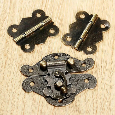 Butterfly Hinges Latch Hasp Kit for Cabinets and Wooden Boxes Vintage Hardware Decor for Jewelry Boxes and Wine Cases