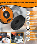 Angled view of a rechargeable miter saw laser guide with an orange ring and black housing.