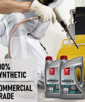 Worker using compressor with ISO 100 SAE 30 Full Synthetic Air Compressor Oil for rotary vane screw and reciprocal motors.