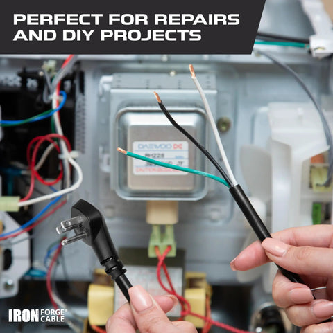 Product image of Super Heavy Duty Coiled Extension Cord Retracting Power Cable 5 Foot Black Flat Plug showing wiring for repairs.