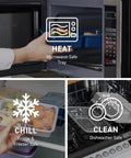Person using 20 Piece Meal Prep Containers Set With Lids Three Compartment Reusable PFAS Free And BPA Free Materials in microwave, fridge, dishwasher.