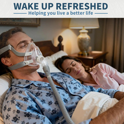 2 Pack Replacement Cushion For AirFit F20 Large CPAP Mask, man sleeping with mask and soft silicone cushion on bed
