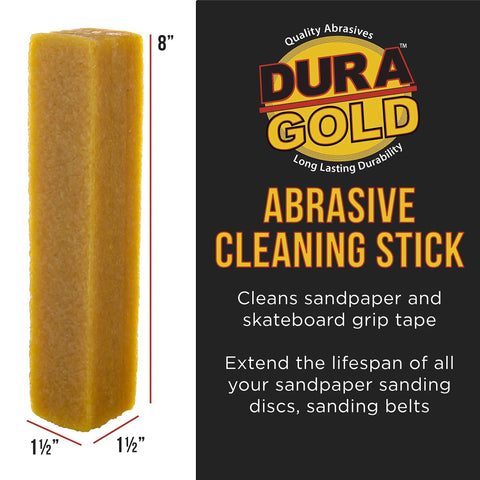 8 Inch Natural Rubber Abrasive Cleaning Stick for sandpaper, sanding discs, belts, and skateboard grip tape next to product info