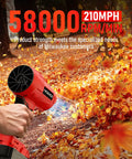 Cordless Leaf Blower 18V Beast Turbo Jet 580000RPM in use clearing autumn leaves from a patio, showcasing power and efficiency.