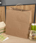Large Kraft Paper Gift Bags With Handles 100 Pack Brown Eco Friendly Grocery Shopping Retail Takeout Bags Durable Loop Handles