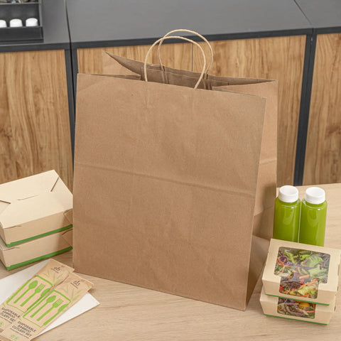 Large Kraft Paper Gift Bags With Handles 100 Pack Brown Eco Friendly Grocery Shopping Retail Takeout Bags Durable Loop Handles