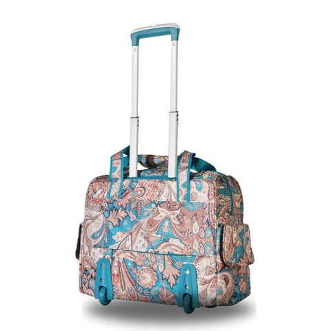 Patterned Lightweight Rolling Overnight Bag With Laptop Compartment for Weekender Travel Carry On Luggage With Wheels and Adjustable Handle