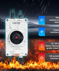32 Amp DC 1200V Solar Disconnect Switch Isolator With IP66 Waterproof Enclosure, safety features showcased with fire and water resistance.