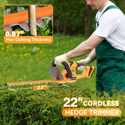 Man using 22-Inch Cordless Hedge Trimmer With No Battery Included, Compatible With 20V Max Batteries, Brushless Motor.
