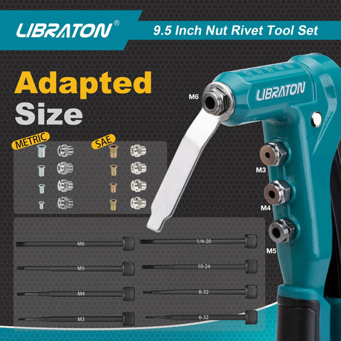 One Handed Rivet Nut Gun Kit With 80 Threaded Nuts And 8 Interchangeable Mandrels M3 M4 M5 M6 6-32 8-32 10-24 1/4-20