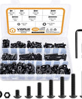 Built Tough 305 Piece 1/4-20 Bolt And Nut Assortment Kit Featuring Black Button Head Socket Cap Hex Allen Screws in storage box.