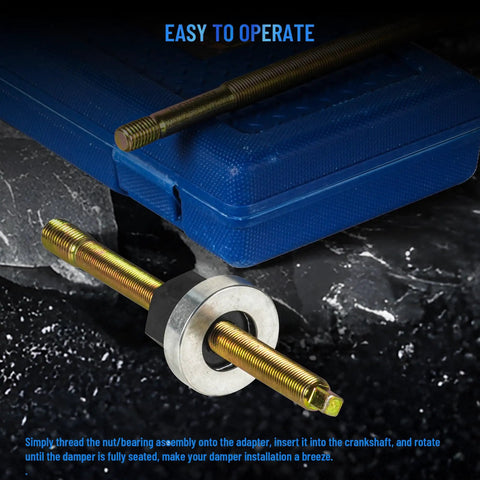 Long Reach Crank Pulley Installation Tool Set with 4 Adapters and Nut Bearing for Harmonic Balancer and Underdrive Dampers
