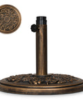 Heavy 20 Pound Patio Umbrella Base Stand With Antique Bronze Rose Medallion Finish Fits 1.5 To 1.9 Inch Poles With Adapters