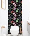 Wild Spring Peel And Stick Wallpaper Bouquet Botanical Floral Black Green Pink Removable Easy Install No Mess Durable Washable For Quick Room Makeovers And Accent Walls on bathroom wall