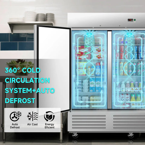 Built Tough 81 Inch Reach In Commercial Freezer Packing 72 Cubic Feet Capacity with two solid doors and auto defrost.
