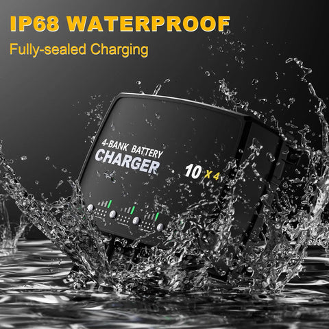 4-Bank Marine Battery Charger With Waterproof, Rugged Setup, 10A Per Bank, 12V Multi-Mode Charging For AGM, LiFePO4 And Deep-Cycle Batteries, Ideal For Boats, Yachts, And Marine Electronics