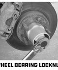 Wheel Bearing Locknut Socket Set for DIY Pros, 7 Piece Remover Toolkit With Rounded And Regular Hex Sockets in use on vehicle